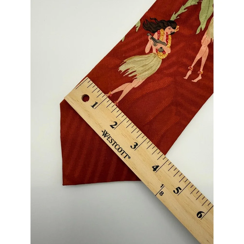 Tommy Bahama Silk Tie OS Red Hula Girl Ukulele Tropical Tiki Hawaiian Retro Palm